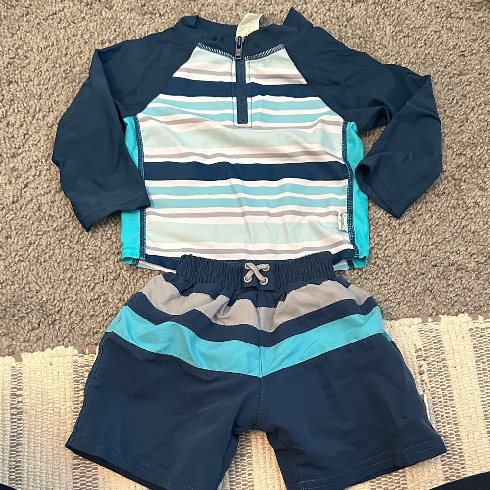 Nautical Blue Striped Kids Rashguard Set